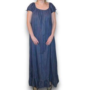 LOTTE.99 Blue Puff Sleeve Cotton Maxi Dress